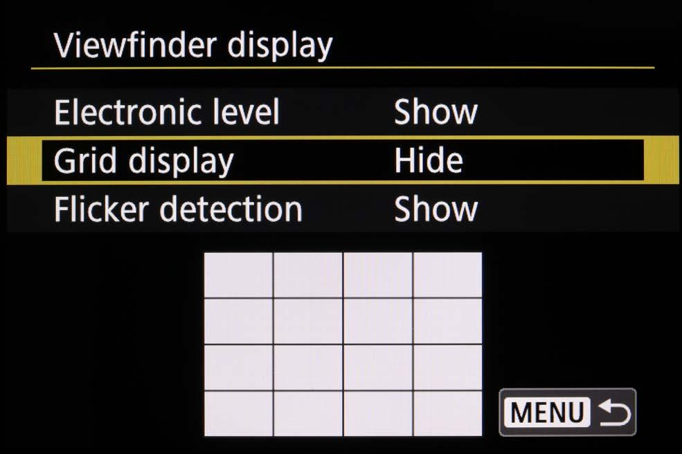 The second is for the viewfinder grid display to be either disabled or enabled. The viewfinder grid is always a 6 x 4 grid.