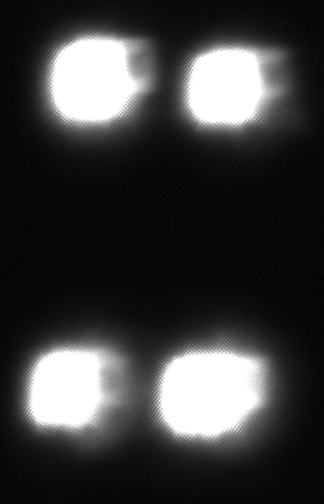 Figure 9: An image of 4 LEDs, all illuminated at the same intensity Figure 10: The same LEDs but the top ones have had their intensities significantly reduced.