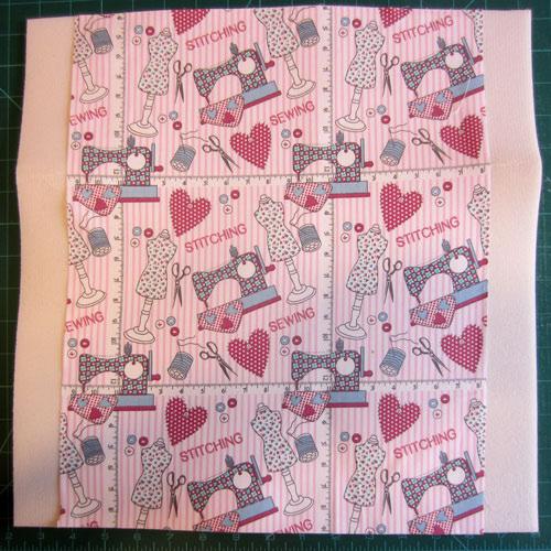 Cut one 15½ x 17 strip. Sew to top, fold over to the back.