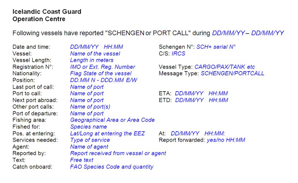 30 Figure 12: Example of a Catch List Due for control list: foreign licensed fishing vessels may be required to sail through control points on entering or exiting the Icelandic EEZ.