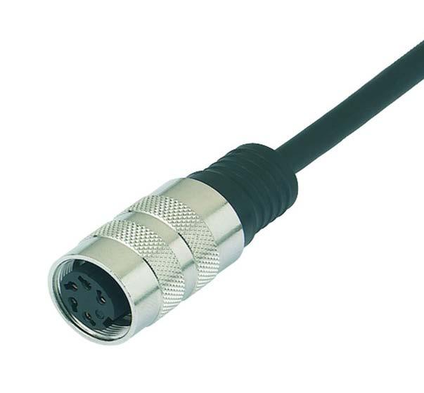 75 Mating female connector, 6-pin, straight, with molded cable, 2 m length, shielded, IP67, open ended housing Cable sheath