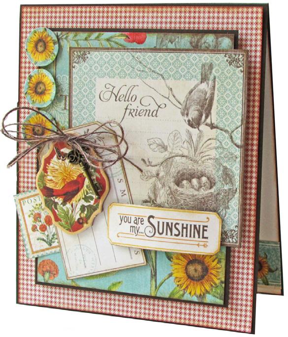 Mat the fussy cut poem and sunflower cardstock and attach to the center of the ivory panel.