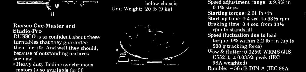 4 cm)w 71/2" (13 cm) below chassis Unit Weight: 20 lb (9 kg) Technics SP-15 Quartz Synthesizer Controlled Direct Drive