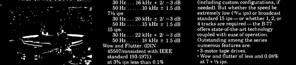 5 db 71/2 ips: 30 Hz... 20 khz ± 2/ -3 db 50 Hz 15 khz ± 1.5 db 15 ips: 30 Hz... 22 khz + 2/ -3 db 50 Hz 18 khz ± 1.