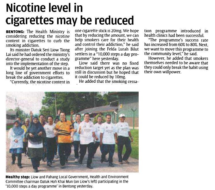 Announcement by the Minister of Health Ministry of Health planning to reduce emission levels No fixed reduction target plan still in discussion The Star, pg.