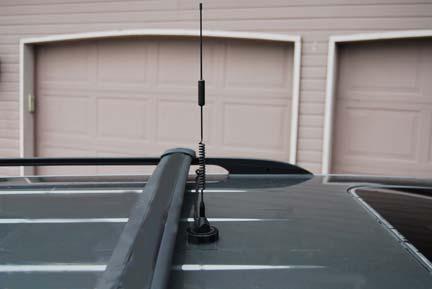 B) Mobile Mount the Outdoor Signal Antenna (#4 on Parts List) vertically on any metal surface on the roof, hood or trunk of the vehicle. 4.