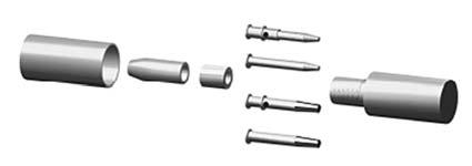 ASSEMBLY INSTRUCTIONS M 0 Clamp braid Centre contact STRIPPING DIMENSIONS Ferrule Insulator Body R4 075 000 R4 075 6 R4 7 000 R4 6 Stripping length (mm) Crimp tools a b c e Dies included MIL standard