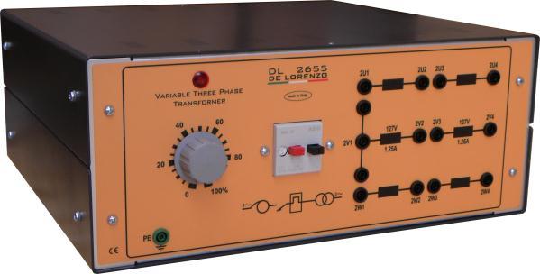 lamp for indication of mains false polarity VARIABLE THREE PHASE TRANSFORMER threephase from mains Rated output: 550 VA Secondary phase current:.