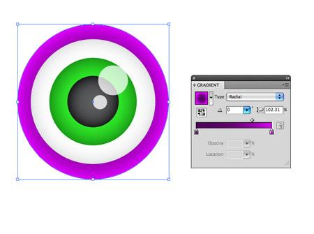 Paste in one more circle, this time scale it up, and add a gradient from dark to light purple.