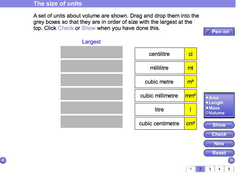 Screen 2: The size of units You are asked to click Area, Length, Mass or Volume to convert metric units.