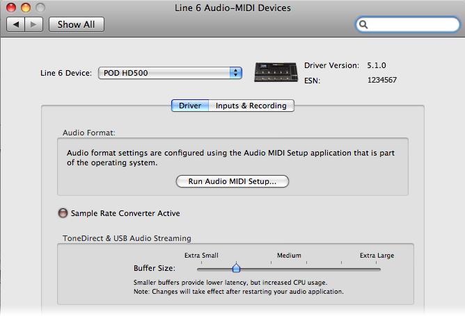 USB Audio Mac - Line 6 Audio-MIDI Devices Launch the Line 6 Audio-MIDI Devices utility from within the Mac System Preferences. This utility provides access to several driver options.