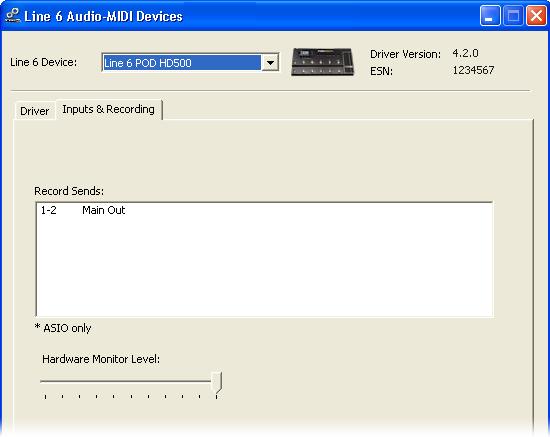 USB Audio Inputs & Recording Page 9 15 12 10 The Line 6 Audio MIDI Devices - Inputs & Recording tab (Windows XP) 9 Record Sends List: Displayed here are the Record Sends for the current Line 6 device