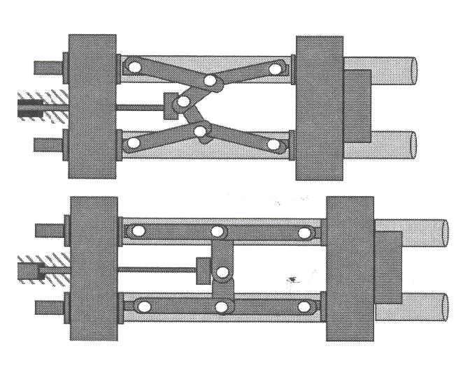 The Die Casting Machine (DCM) Fig. 3-6. Top fi gure shows toggle mechanism retracted, the machine/die would be open.