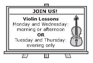 3) Felix is reading the sign below in order to decide when to go to a violin lesson.