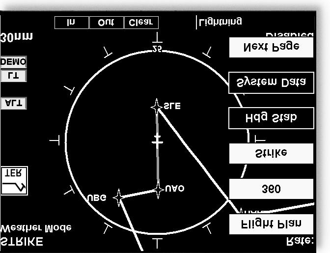 Lightning Menu Option Page 1 The first option page of the Lightning function lets you select options for the choices of Flight Plan, Display view, Lightning groups, Heading Stabilization, and