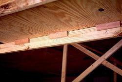 Bead of adhesive applied along the intersectio nbetween roof sheathing and rafters or truss top chord You can also get similar improvements in uplift using blocks of wood with adhesive on two sides