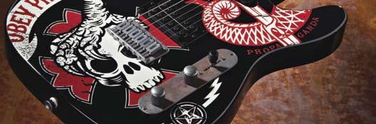 Squier Art Guitar OBEY Graphic Stratocaster HSS Collage 550 (OBEY Collage Graphic Top with Antique Violin Back and Sides) The OBEY Graphic Series from Squier combines electric guitars with