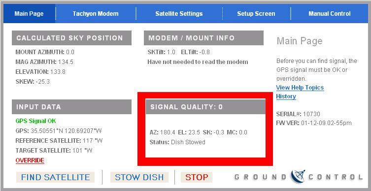 Now look at the Signal Quality section, here: and you will see what the Toughsat is doing at this moment, in the Status line.