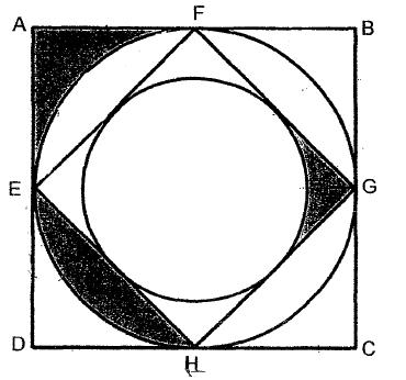 13. The figure is made up of 2 squares, ABCD and EFGH, and 2 circles. The length AF = FB. The area of square EFGH is 64 cm 2. Find the area of the shaded parts.
