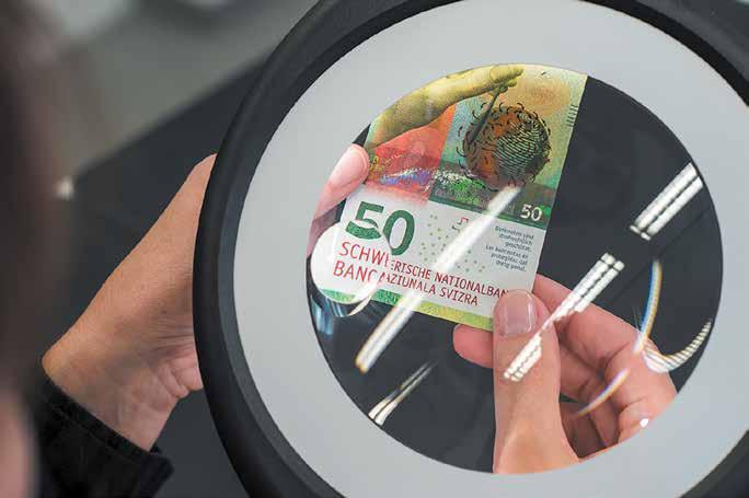 р. 0000020 р. 0000021 The new series of Swiss Franc banknotes use a three-layer composite substrate called Durasafe.