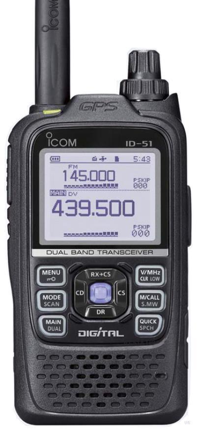 Control Layout ICOM ID-51A PTT Selector Volume Most functions accessed via menu system Speaker/Mic