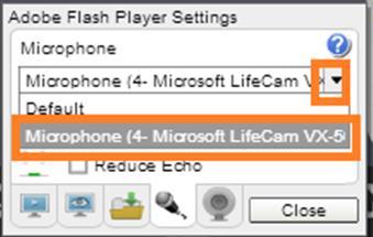 3-Select from the drop down list the correct microphone that you have. If you are using a headset with a microphone, select the microphone that says headset.