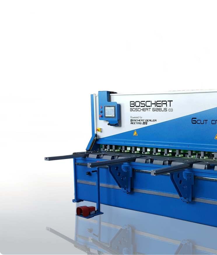 Swing beam hydraulic shear Heavy-duty, all-welded-steel rigid frame Hold-down pressure adjustment depending on cutting pressure Colour Touch Screen 10,4 rogrammed cutting length Close hold-downs near