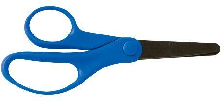 The preferred hand uses the scissors and the other hand turns the paper.