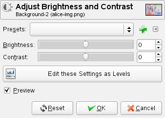 CHANGE BRIGHTNESS & CONTRAST The Brightness-Contrast tool adjusts the brightness and contrast levels for the active layer or selection. This tool is easy to use, but relatively unsophisticated. 1.