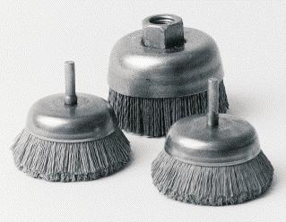 Abrasive nylon cup brushes are safe, non-reactive and offer an