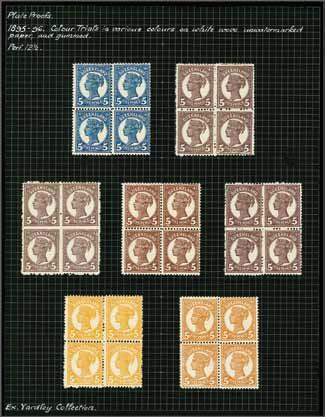 A scarce and attractive assembly. Ex Yardley collection. 213 Proof 4* 250 (340) 1895/96: Colour Trial Proofs (7) for the 5 d.