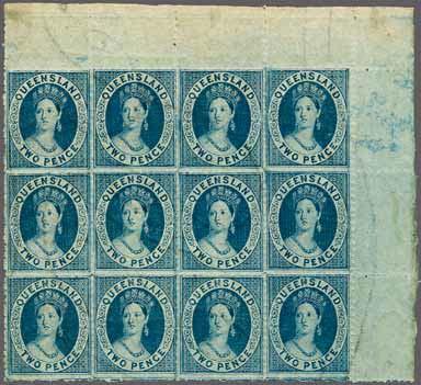 12½ x 13, an unused block of six (3 x 2), of good colour and typically erratic perforations,