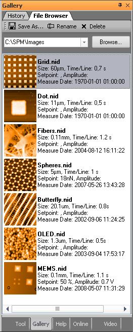 folder and the maximum number of files to be stored see Gallery Settings (page 183)) and the File Browser page with measurements from a user-selected