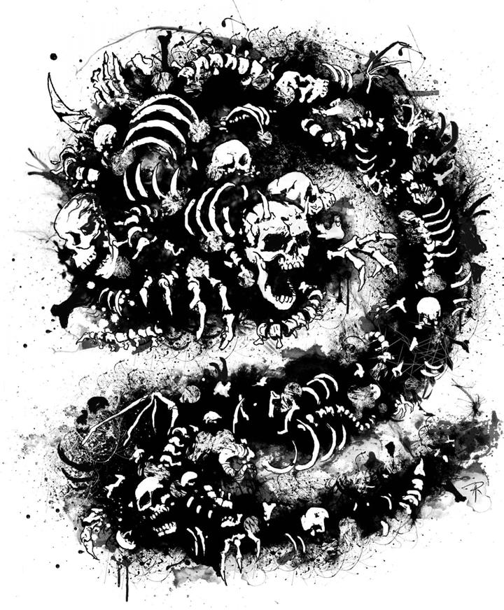 Bone swarm Dank winds sweep up skeletons, both humanoid and animal. They blow forward, reaching out for living creatures like a clawed hand of bone.