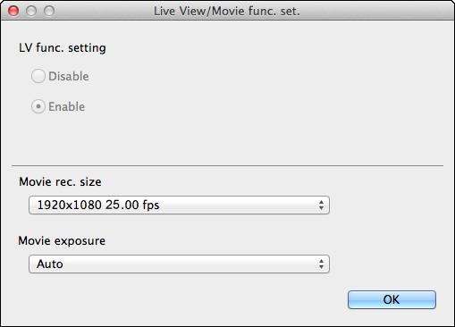 00D Select Click Selectable movie recording sizes differ depending on the camera.