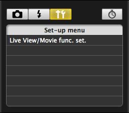 D X D C Prepare for Live View shooting. Follow the procedure from step to step for Live View (p.). Click [Live View/Movie func. set.]. The [Live View/Movie func. set.] window appears.