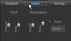 Tune panel Pitch - adjust the master pitch: Coarse (+/-12 semitones). Fine (+/-100 cents).