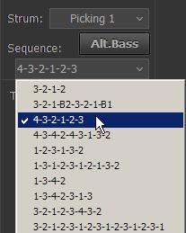 Selecting String Sequence String Sequence String Sequence is a special tab presenting the order of strings you can pick step-by-step with every Strum bar Up stroke.
