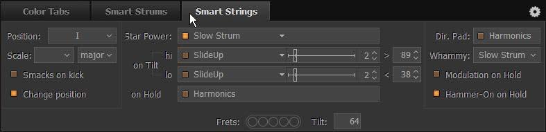 SmartStrings mode (automatic chord changes) Press SmartStrings tab to switch on the SmartStrings mode: Chords SmartStrings mode window Insert chord changes in a MIDI track and they will be