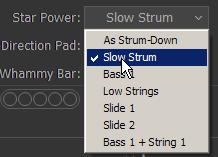 Star Power button FXs (ColorTabs, SmartStrums modes) Star Power: As Strum bar - duplicates Strum Bar, letting you produce Accent stroke Slow Strum - triggers Slow Strum Bass I - triggers Bass I of