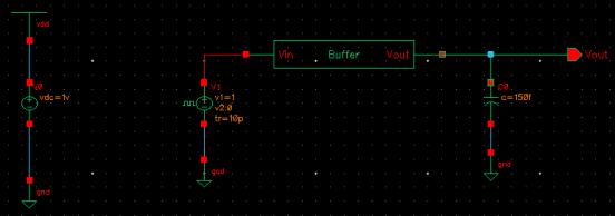 3 Figure 3Circuit diagram of conventional buffer Below figure shows a 4 stage proposed taper buffer in which input signal is applied at IN which is amplified by 1st and 2nd stage.