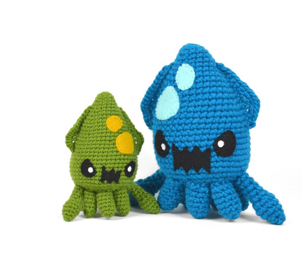 - squid amigurumi - 2 - introduction - squid amigurumi This angry little squid is ready to rage! The fun conical shape is adorned with two triangular fins and 8 cute tentacles.