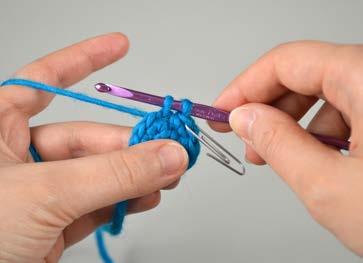 abbreviation: sc symbol: 1 2 3 Insert the hook under the two loops of stitch done in the last round or row.