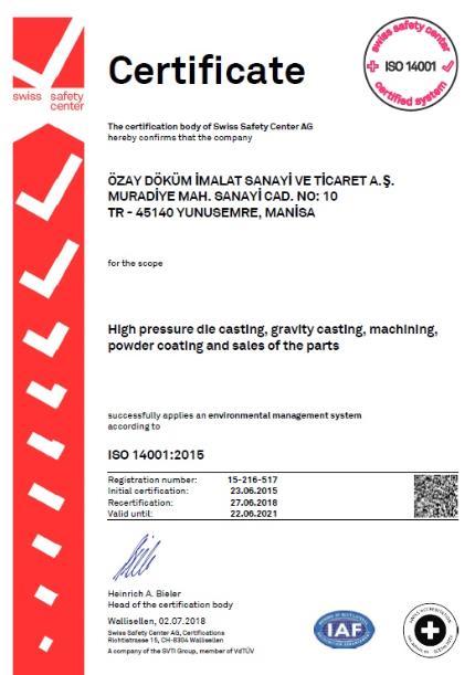 Quality Certificates 2018