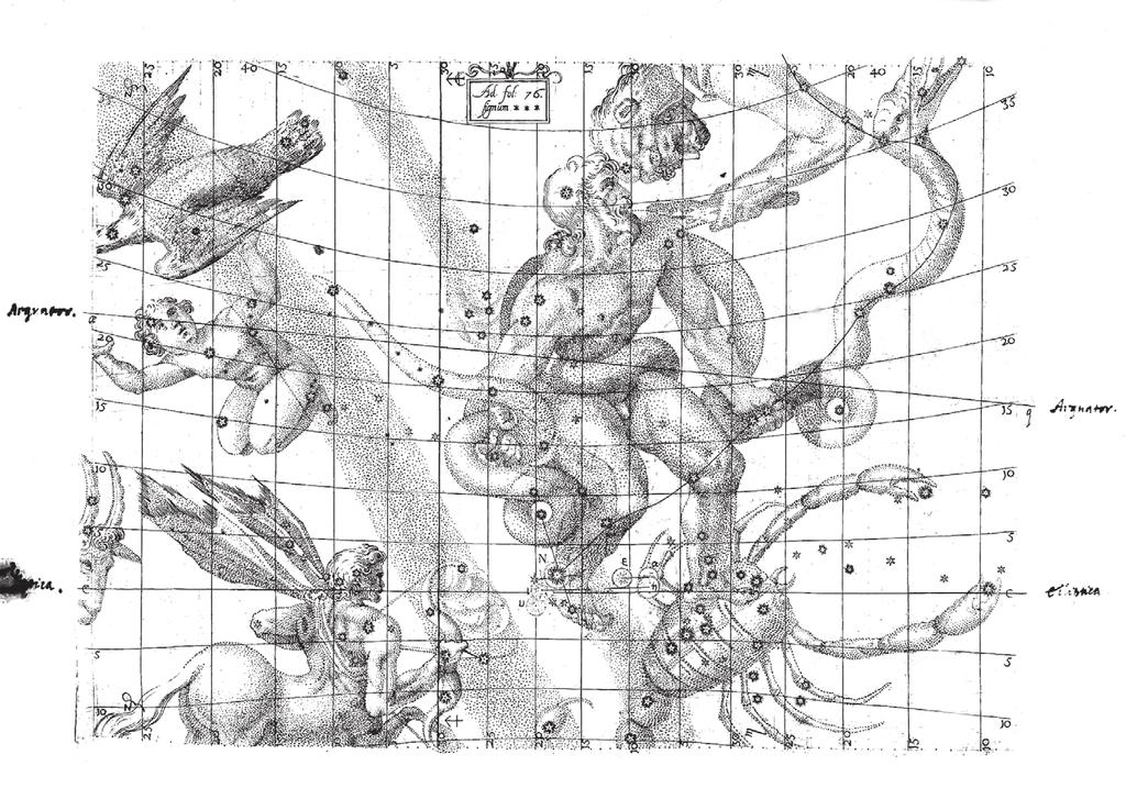 Kepleri tähekaart suuresõralise skorpioniga. WINTHROP COLLECTION, De Stella Nova in Pede Serpentarii (1606) by Johannes Kepler. http://www.nysoclib.org/collections/winthrop/kepler_johannes.html.