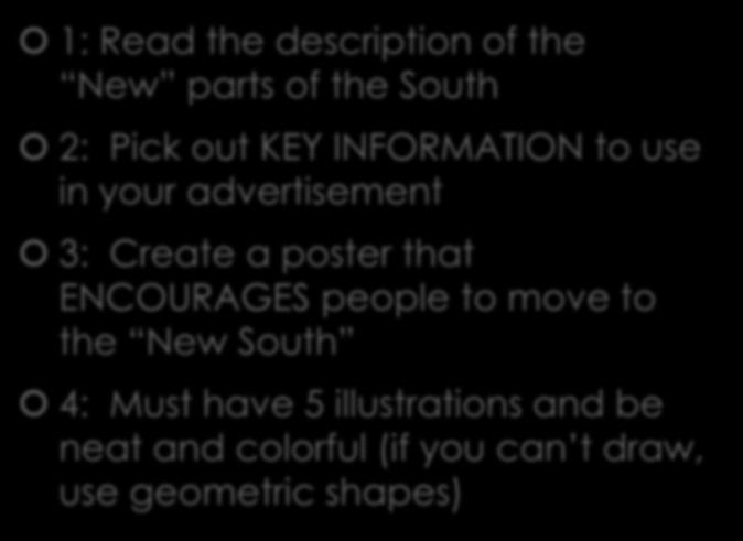 the New South 4: Must have 5 illustrations and be