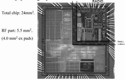 signals Bluetooth radio + baseband in a single chip 0,18 µm CMOS