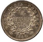 Silver ¼-Rupee, 1840C, obv VICTORIA QUEEN,