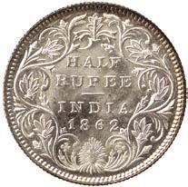 2294 Silver ½-Rupee, 1862, obv VICTORIA EMPRESS, indistinct