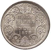 300-500 2302 Silver ½-Rupee, 1877B, obv